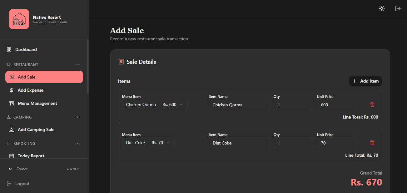 Native Resort landing page with live availability widget