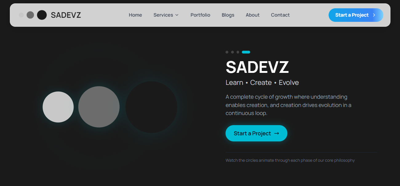 SADEVZ homepage — hero section and services overview