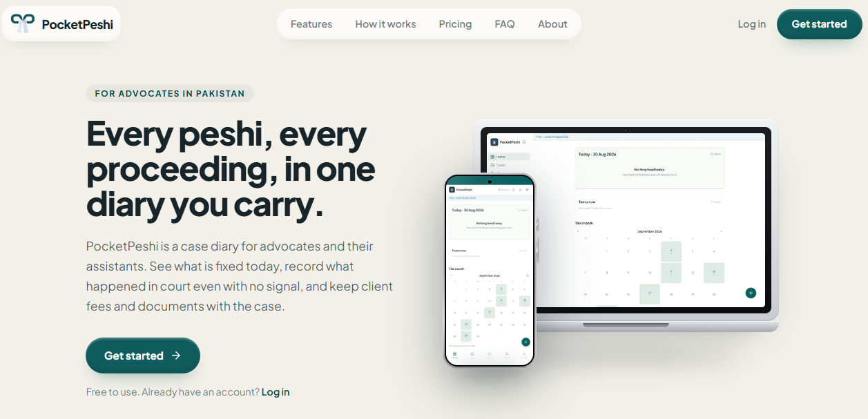 PocketPeshi calendar home showing cause lists and hearing density